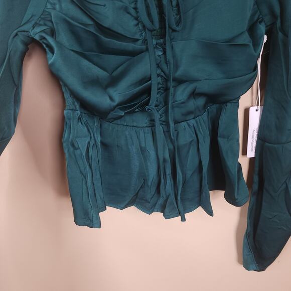 Six Fifty The Ruby Satin Blouse in Emerald Green Size L - Picture 4 of 11